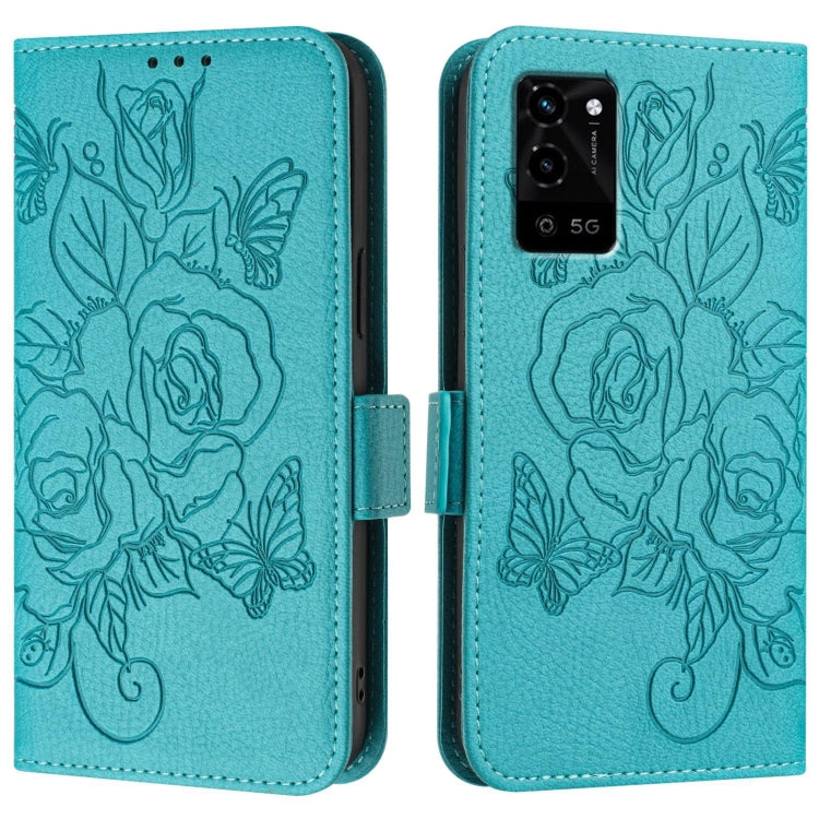 For OPPO A54 4G / A54s / A55 5G / A16 Embossed Rose RFID Anti-theft Leather Phone Case