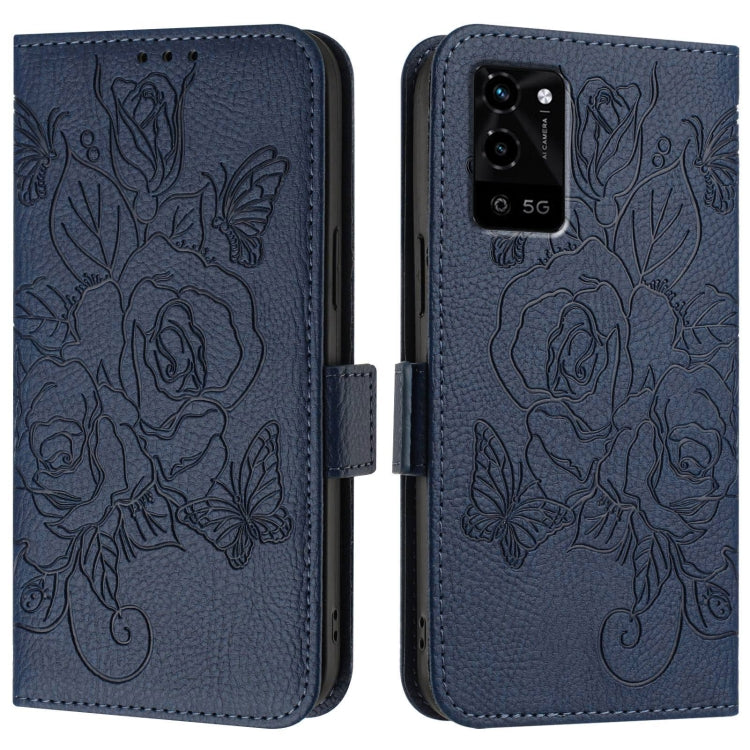 For OPPO A55s 5G / A53s 5G / A56 5G / A16s Embossed Rose RFID Anti-theft Leather Phone Case