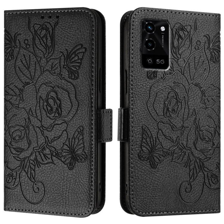 For OPPO A55s 5G / A53s 5G / A56 5G / A16s Embossed Rose RFID Anti-theft Leather Phone Case