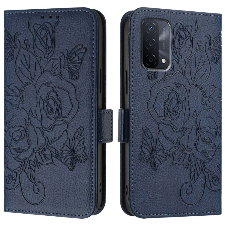 For OPPO A54 5G / A74 5G / A93 5G Embossed Rose RFID Anti-theft Leather Phone Case