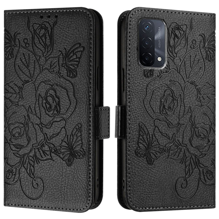 For OPPO A54 5G / A74 5G / A93 5G Embossed Rose RFID Anti-theft Leather Phone Case