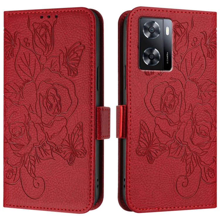 For OPPO A57 4G / A77 4G Embossed Rose RFID Anti-theft Leather Phone Case
