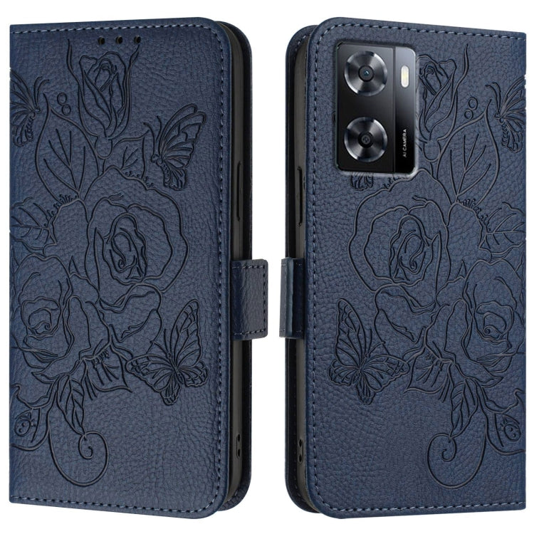 For OPPO A57 4G / A77 4G Embossed Rose RFID Anti-theft Leather Phone Case