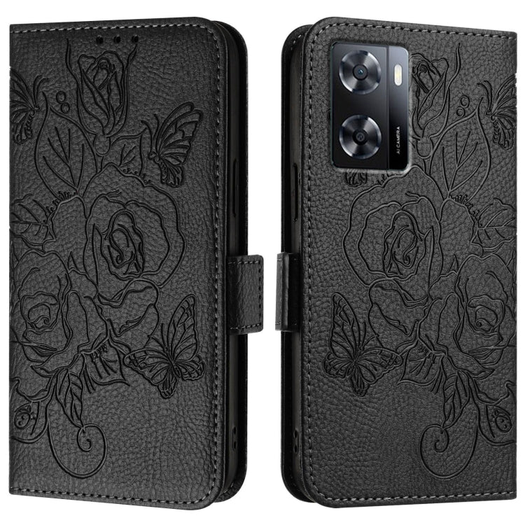 For OPPO A57 4G / A77 4G Embossed Rose RFID Anti-theft Leather Phone Case