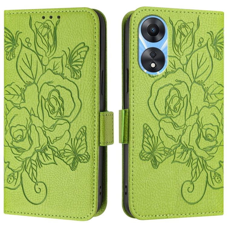 For OPPO A78 5G / A1x 5G Embossed Rose RFID Anti-theft Leather Phone Case
