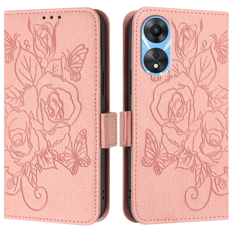 For OPPO A78 5G / A1x 5G Embossed Rose RFID Anti-theft Leather Phone Case