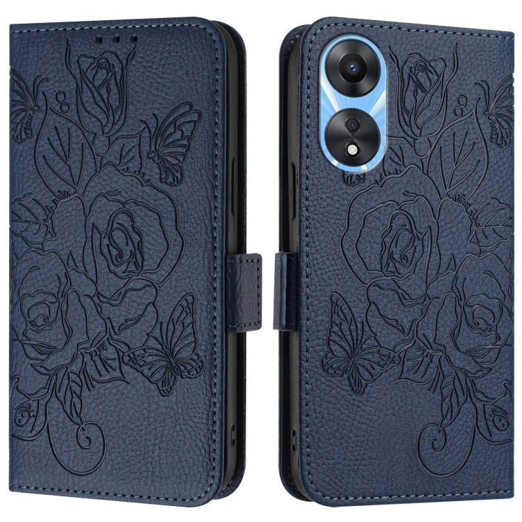 For OPPO A78 5G / A1x 5G Embossed Rose RFID Anti-theft Leather Phone Case