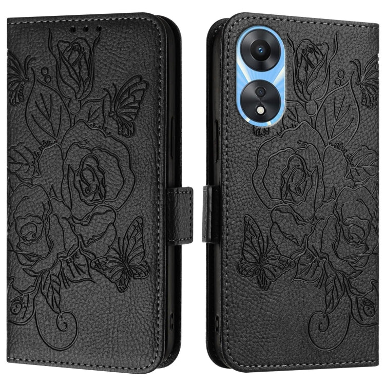 For OPPO A78 5G / A1x 5G Embossed Rose RFID Anti-theft Leather Phone Case