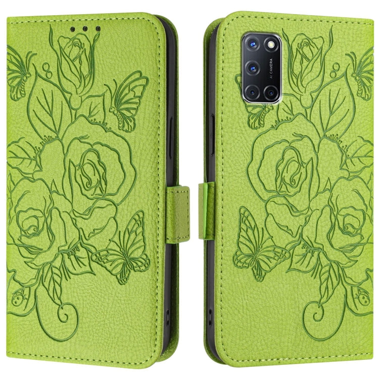 For OPPO A72 / A52 / A92 4G Embossed Rose RFID Anti-theft Leather Phone Case