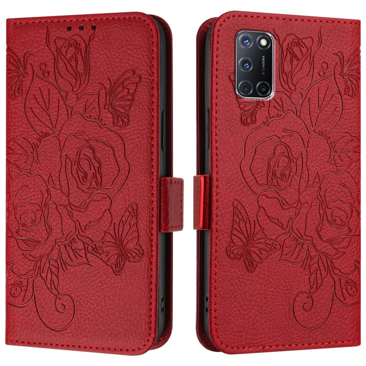 For OPPO A72 / A52 / A92 4G Embossed Rose RFID Anti-theft Leather Phone Case