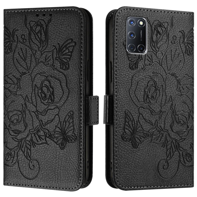For OPPO A72 / A52 / A92 4G Embossed Rose RFID Anti-theft Leather Phone Case