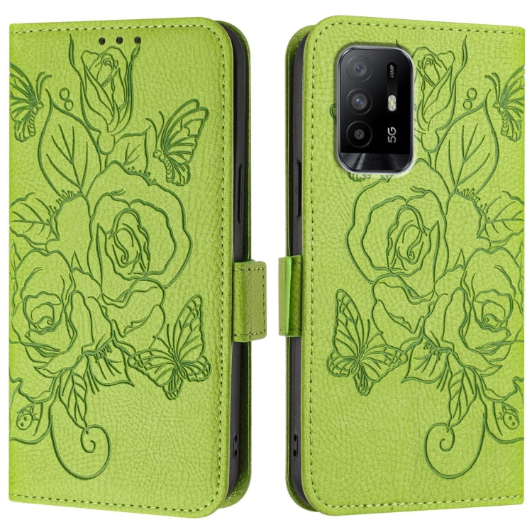 For OPPO Reno6 Lite Embossed Rose RFID Anti-theft Leather Phone Case