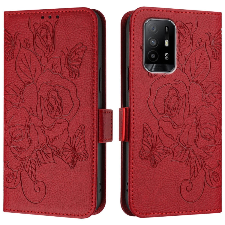 For OPPO Reno6 Lite Embossed Rose RFID Anti-theft Leather Phone Case