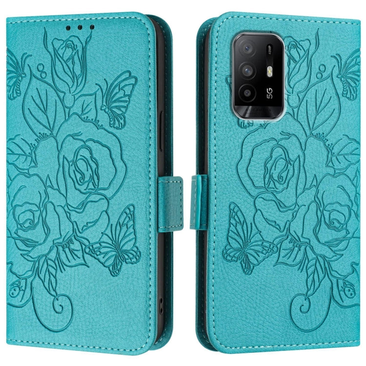 For OPPO Reno6 Lite Embossed Rose RFID Anti-theft Leather Phone Case