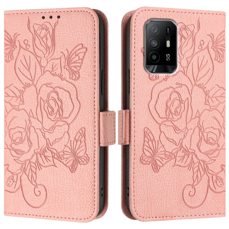 For OPPO Reno6 Lite Embossed Rose RFID Anti-theft Leather Phone Case