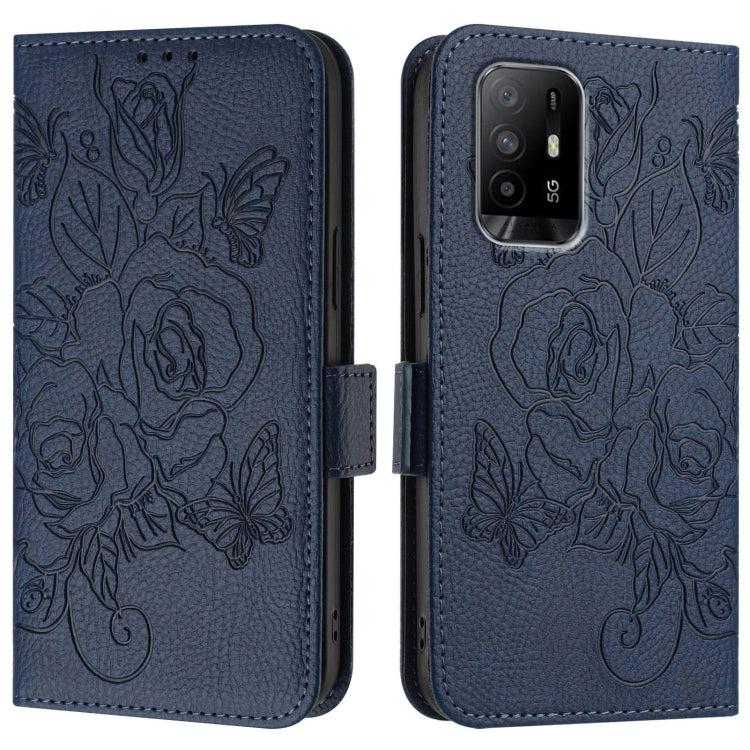 For OPPO Reno6 Lite Embossed Rose RFID Anti-theft Leather Phone Case