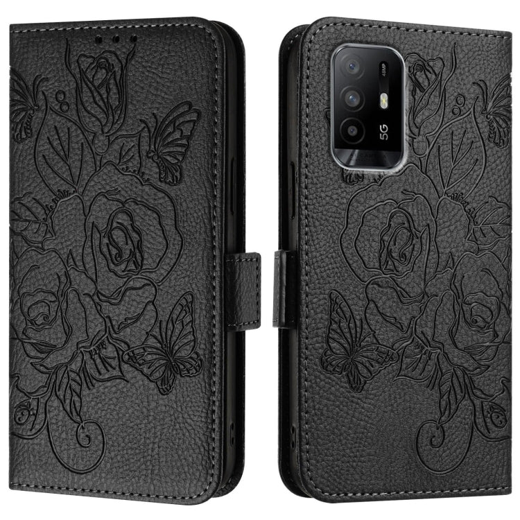 For OPPO Reno6 Lite Embossed Rose RFID Anti-theft Leather Phone Case