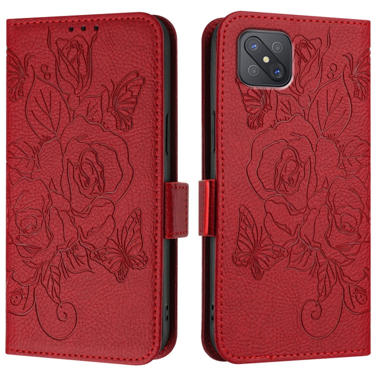 For OPPO A92s 5G Embossed Rose RFID Anti-theft Leather Phone Case