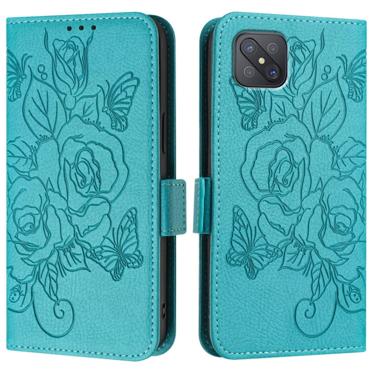 For OPPO A92s 5G Embossed Rose RFID Anti-theft Leather Phone Case