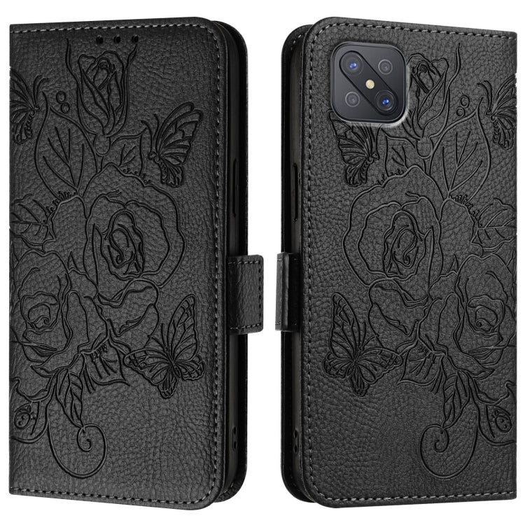 For OPPO A92s 5G Embossed Rose RFID Anti-theft Leather Phone Case