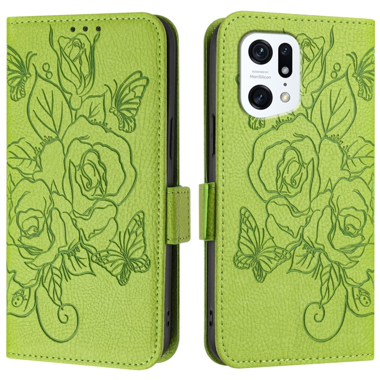 For OPPO Find X5 Embossed Rose RFID Anti-theft Leather Phone Case