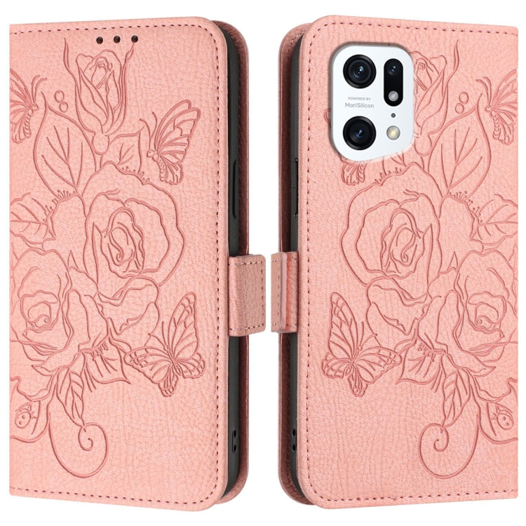 For OPPO Find X5 Embossed Rose RFID Anti-theft Leather Phone Case
