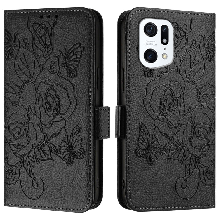 For OPPO Find X5 Embossed Rose RFID Anti-theft Leather Phone Case