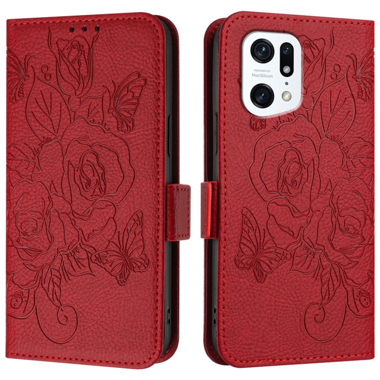 For OPPO Find X5 Pro Embossed Rose RFID Anti-theft Leather Phone Case