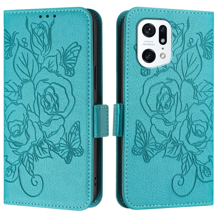 For OPPO Find X5 Pro Embossed Rose RFID Anti-theft Leather Phone Case