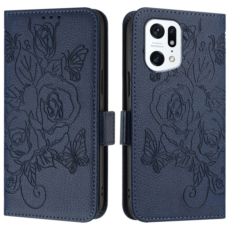 For OPPO Find X5 Pro Embossed Rose RFID Anti-theft Leather Phone Case