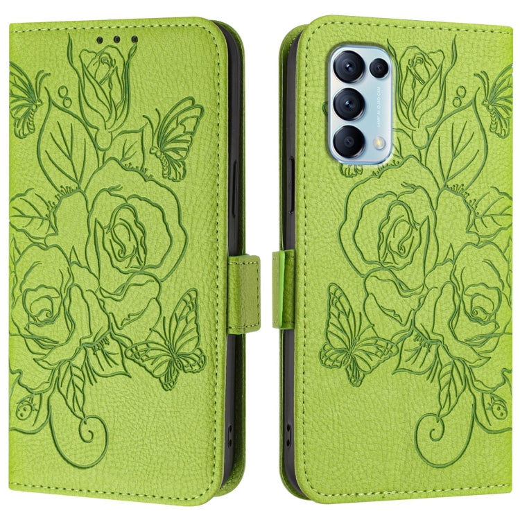 For OPPO Reno5 5G / 4G / Find X3 Lite Embossed Rose RFID Anti-theft Leather Phone Case