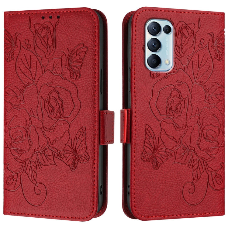 For OPPO Reno5 5G / 4G / Find X3 Lite Embossed Rose RFID Anti-theft Leather Phone Case