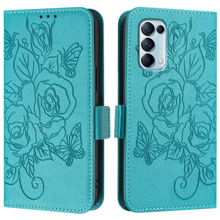 For OPPO Reno5 5G / 4G / Find X3 Lite Embossed Rose RFID Anti-theft Leather Phone Case
