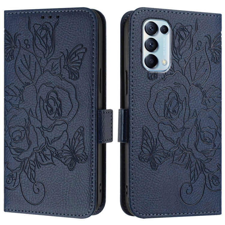 For OPPO Reno5 5G / 4G / Find X3 Lite Embossed Rose RFID Anti-theft Leather Phone Case