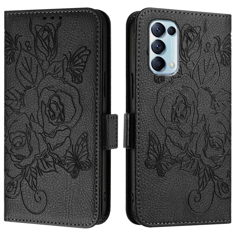 For OPPO Reno5 5G / 4G / Find X3 Lite Embossed Rose RFID Anti-theft Leather Phone Case