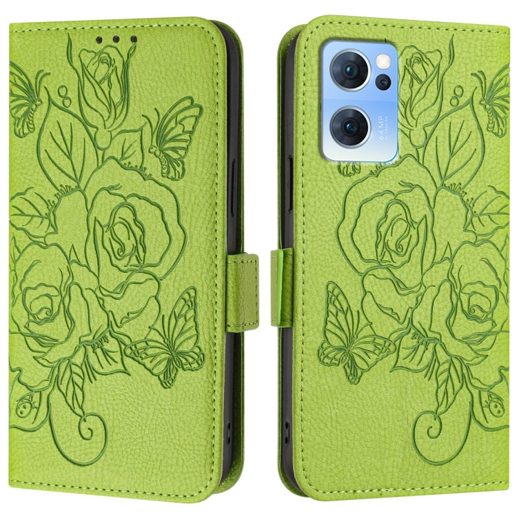 For OPPO Reno7 5G Global / Find X5 Lite Embossed Rose RFID Anti-theft Leather Phone Case