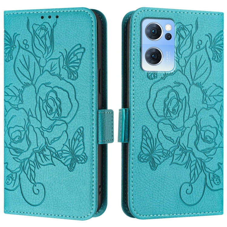 For OPPO Reno7 5G Global / Find X5 Lite Embossed Rose RFID Anti-theft Leather Phone Case