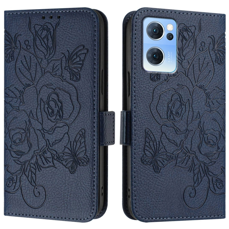 For OPPO Reno7 5G Global / Find X5 Lite Embossed Rose RFID Anti-theft Leather Phone Case