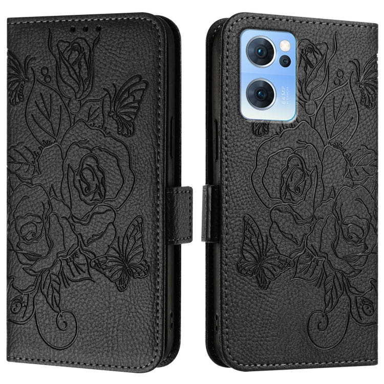 For OPPO Reno7 5G Global / Find X5 Lite Embossed Rose RFID Anti-theft Leather Phone Case
