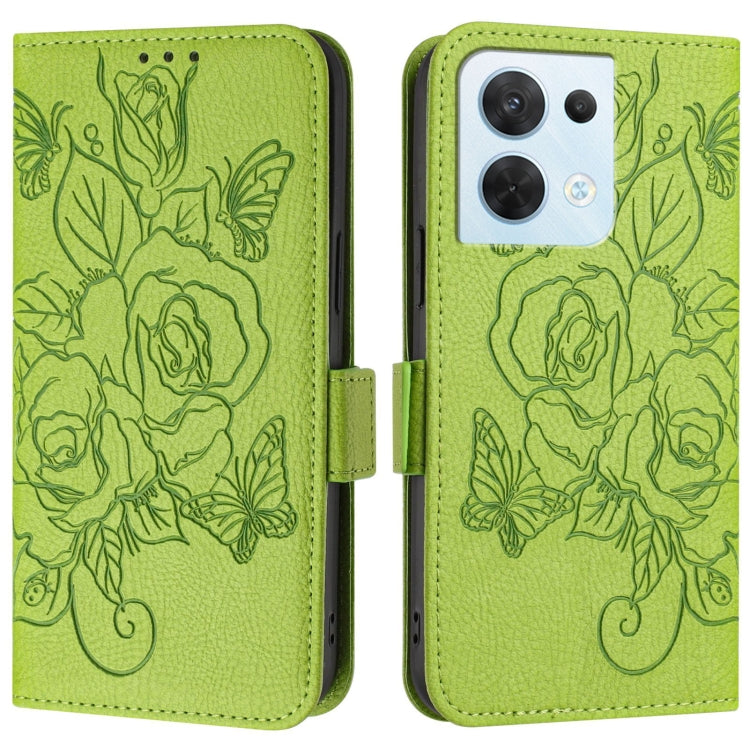 For OPPO Reno8 5G Global Embossed Rose RFID Anti-theft Leather Phone Case