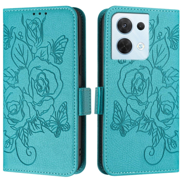 For OPPO Reno8 5G Global Embossed Rose RFID Anti-theft Leather Phone Case