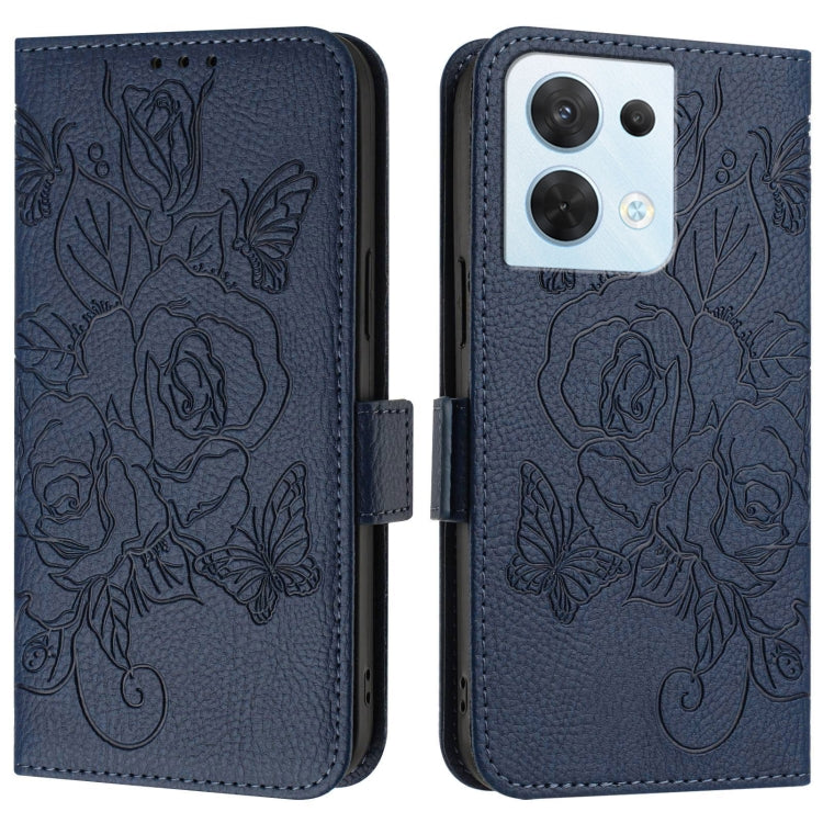 For OPPO Reno8 5G Global Embossed Rose RFID Anti-theft Leather Phone Case