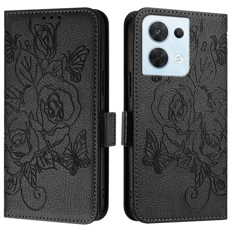 For OPPO Reno8 5G Global Embossed Rose RFID Anti-theft Leather Phone Case