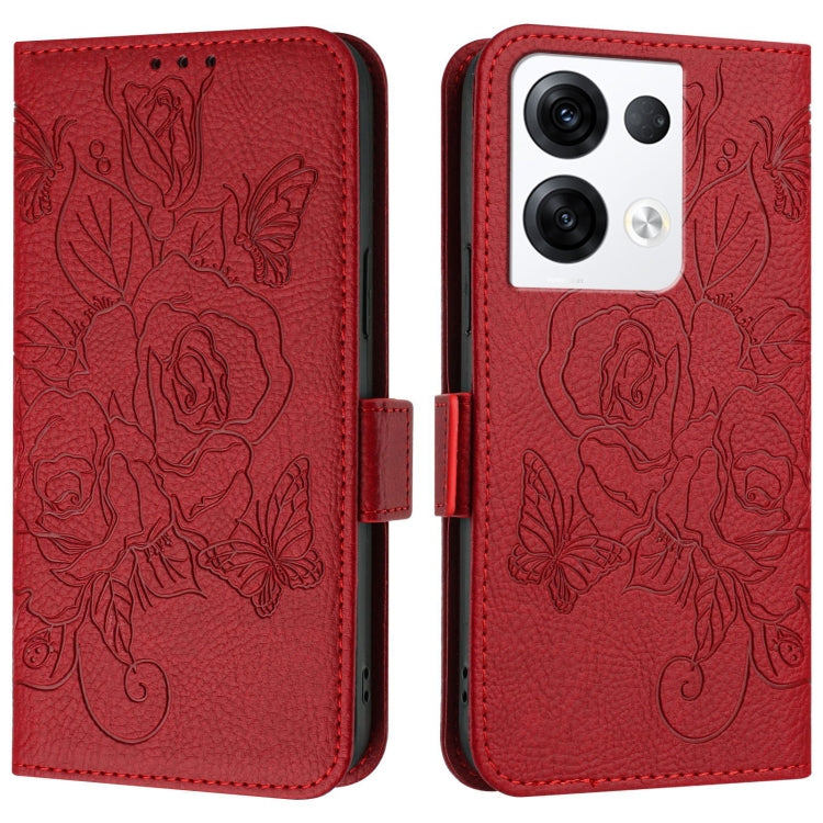 For OPPO Reno8 Pro 5G Global Embossed Rose RFID Anti-theft Leather Phone Case