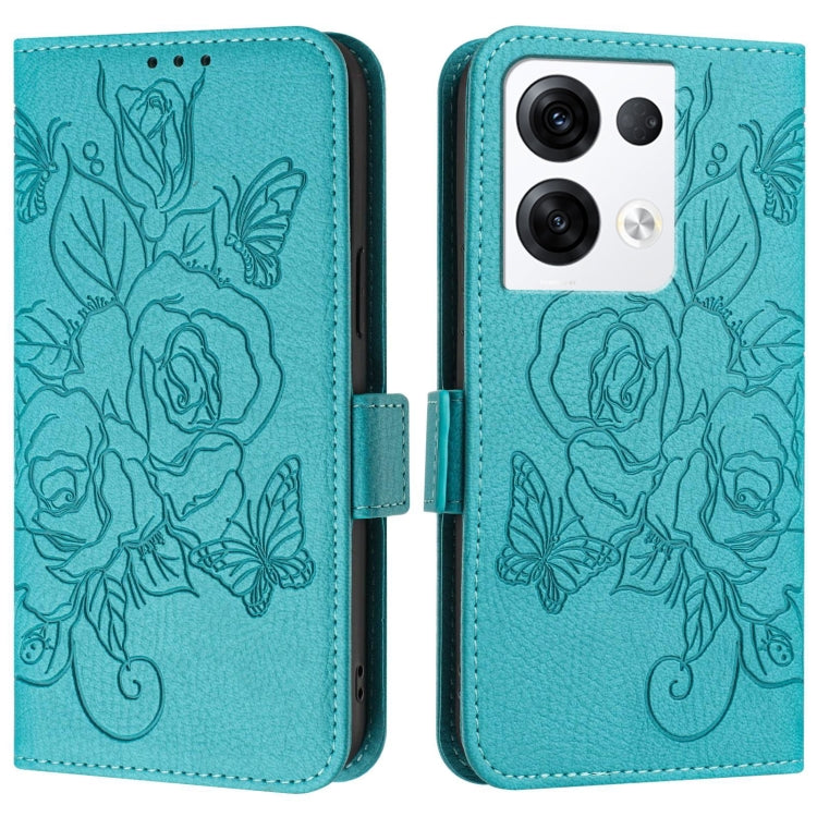 For OPPO Reno8 Pro 5G Global Embossed Rose RFID Anti-theft Leather Phone Case