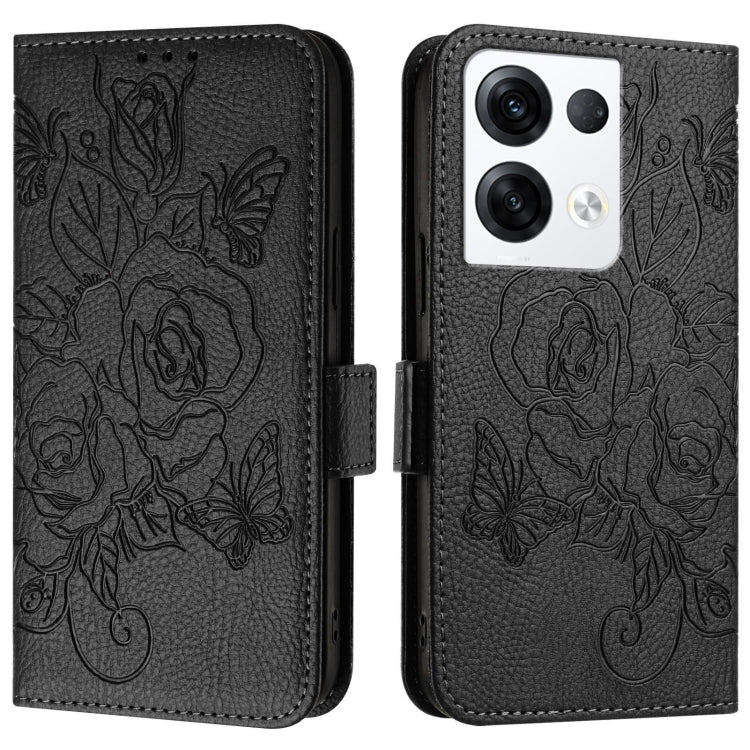 For OPPO Reno8 Pro 5G Global Embossed Rose RFID Anti-theft Leather Phone Case