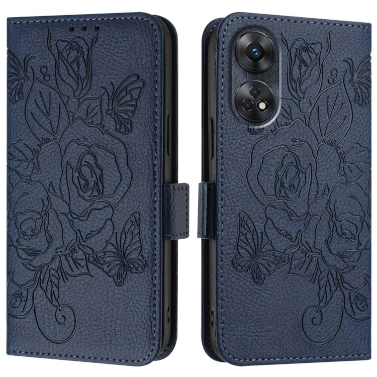 For OPPO Reno8 T 4G Global Embossed Rose RFID Anti-theft Leather Phone Case