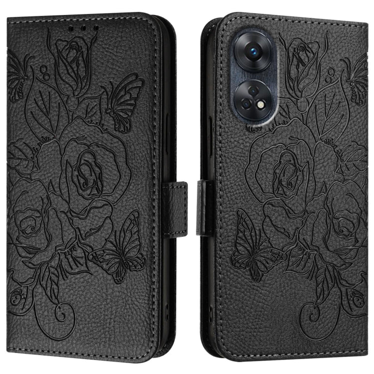 For OPPO Reno8 T 4G Global Embossed Rose RFID Anti-theft Leather Phone Case