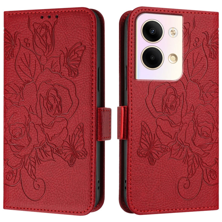 For OPPO Reno9 5G / Reno9 Pro 5G Embossed Rose RFID Anti-theft Leather Phone Case