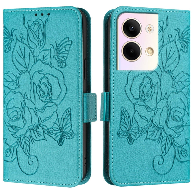 For OPPO Reno9 5G / Reno9 Pro 5G Embossed Rose RFID Anti-theft Leather Phone Case
